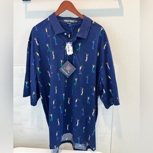 NWT, Ralph Lauren Navy Polo with Golfer Print